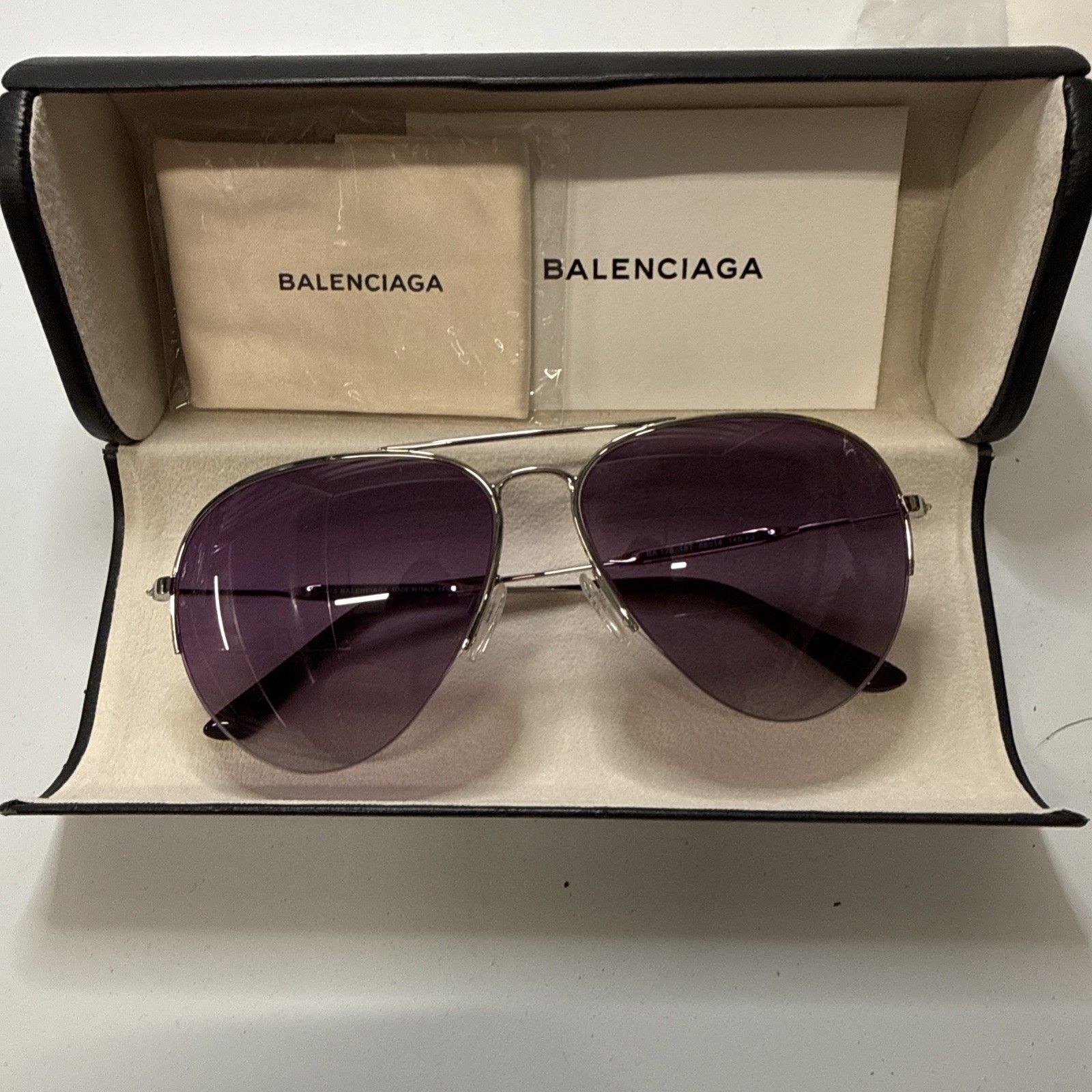 Balenciaga Unisex Sunglasses Ba0125 16t Shiny Palladium 58mm Purple W/Coa